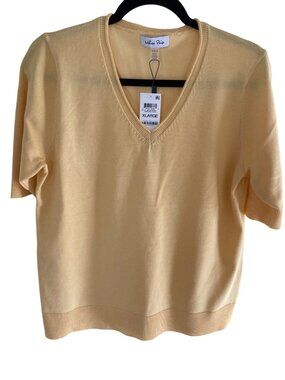 Melissa Paige Sweater Rolled V Neck Elbow Sleeve Yellow Large NWT